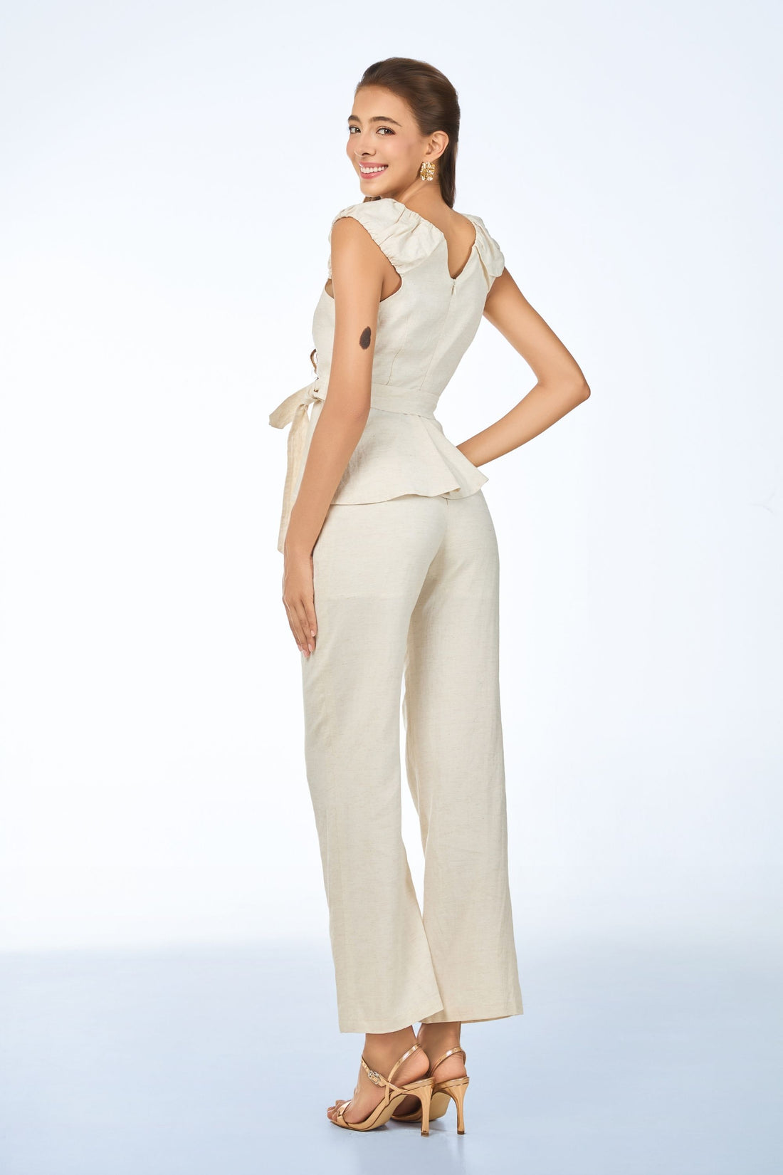 Alina Pure Linen Wrap Gather Top and Pants Set