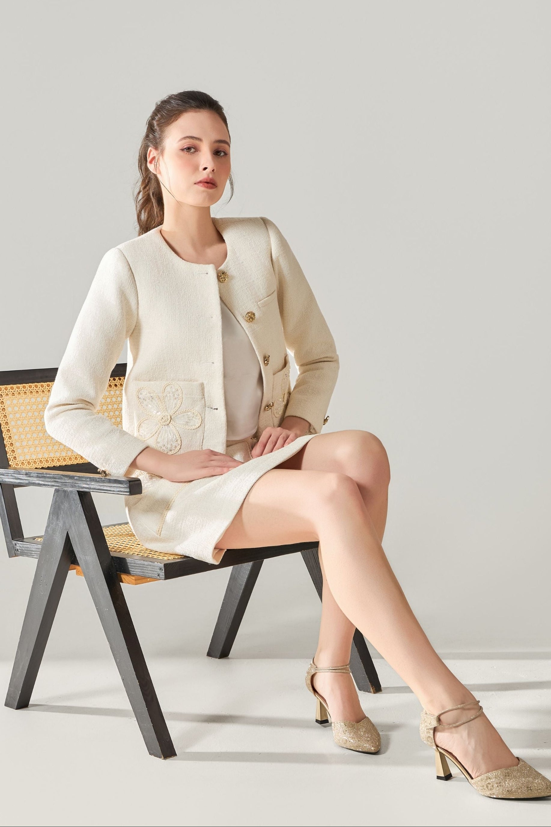 Elise Braided Tweed Blazer at VandaMod is power, softened.