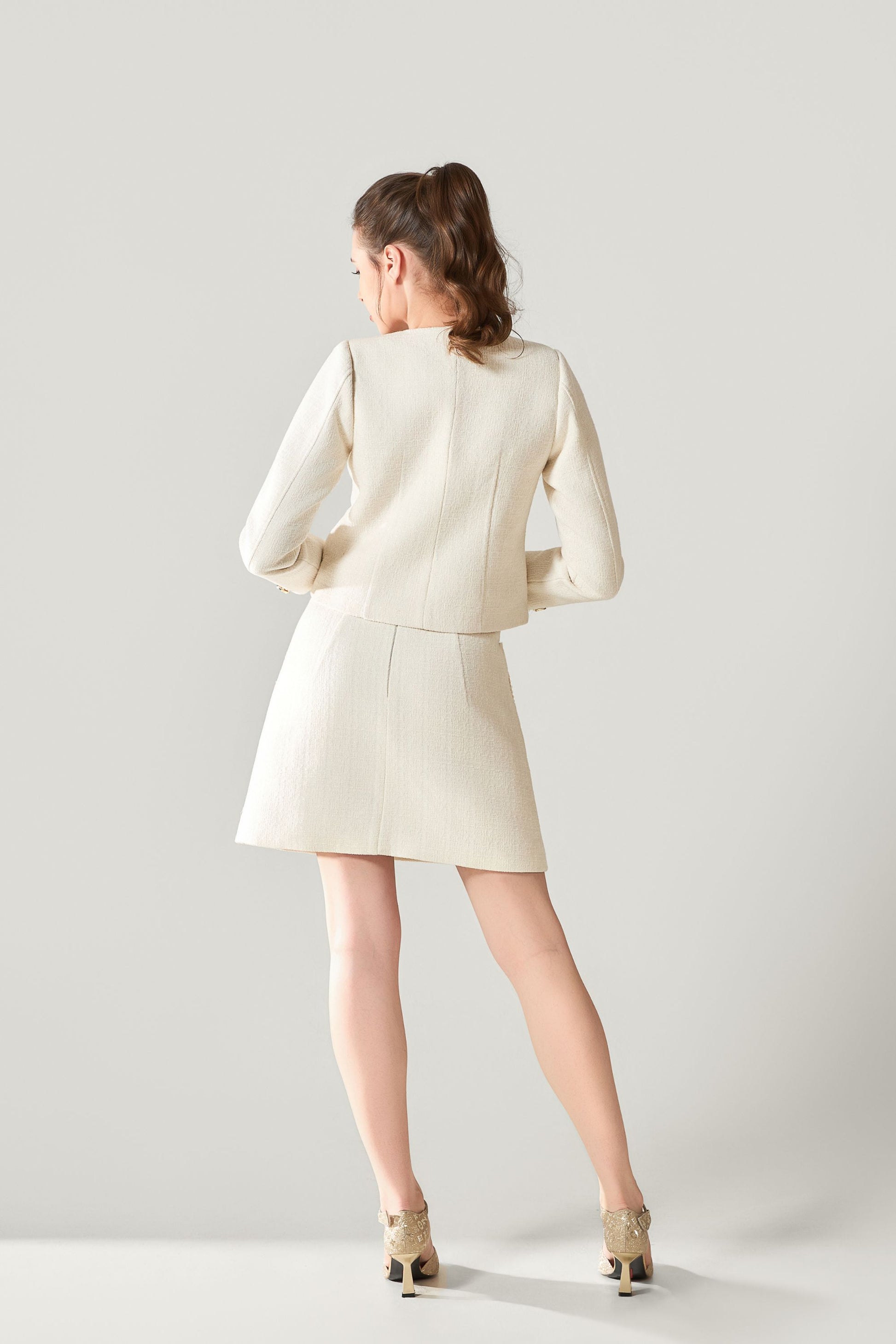 Elise Braided Tweed Blazer at VandaMod is power, softened.