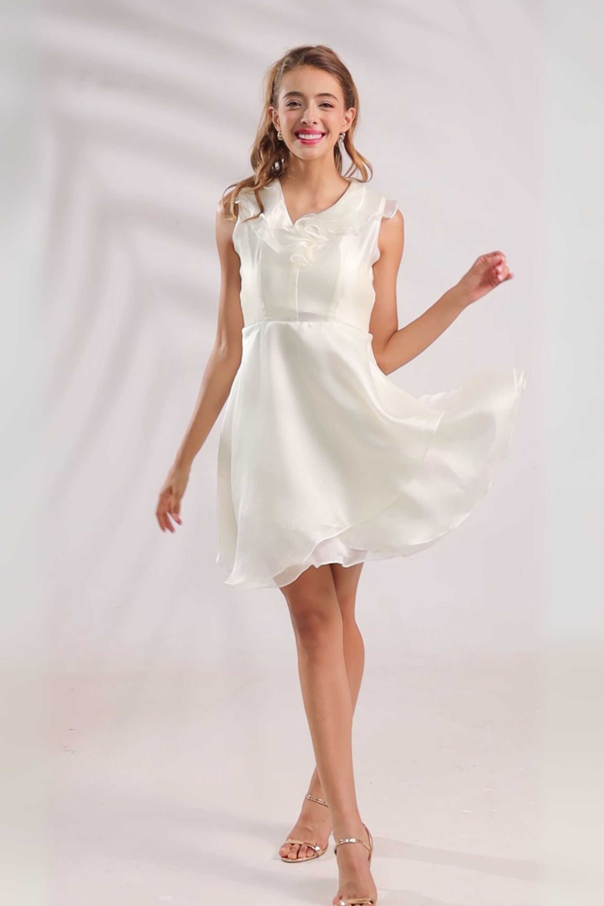 Lunaria Ruffle-Neck Flowy Dress - designer chiffon dress by VANDAMOD Lunaria Ruffle-Neck Flowy Dress - designer chiffon dress by VANDAMOD