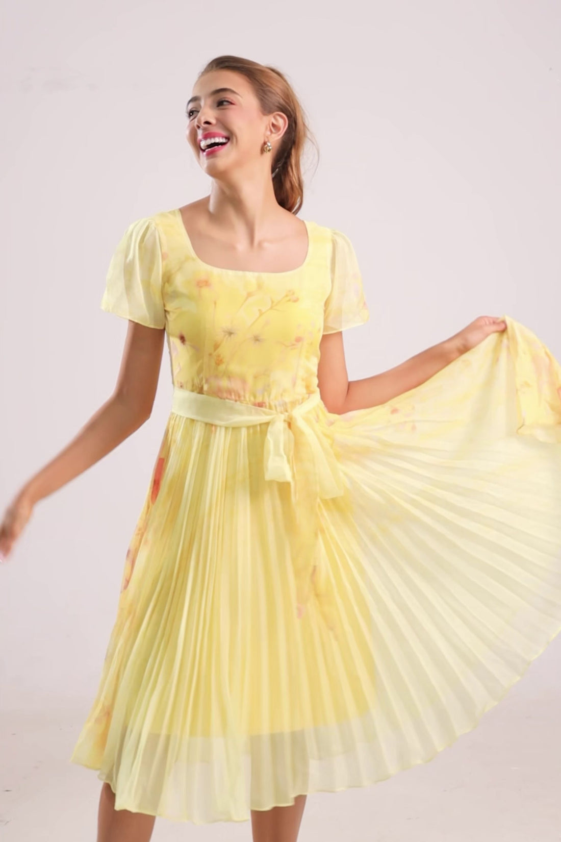 Marigold Pleated Chiffon Midi Dress
